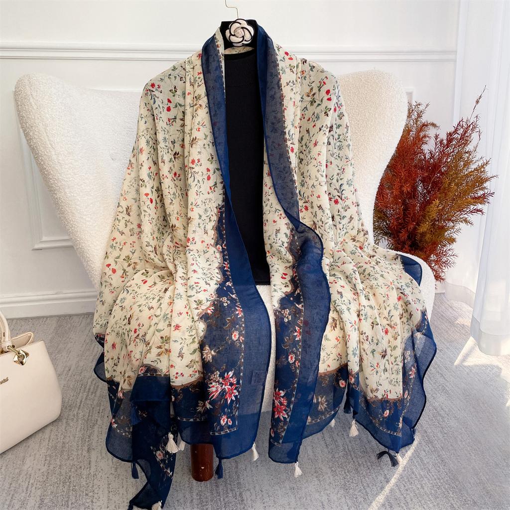 88*180cm Luxury Soft Women Viscose Scarf Female Floral Cotton Linen Feeling Shawl Tassel Muslim Hijab Pashmina Wraps
