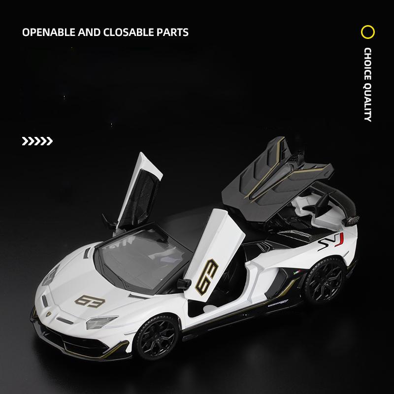 1/24 skala Lambo Aventador SVJ63 odlany model samochodu zabawka, zabawka napędzana typu pull back z dźwiękiem i światłem dla dzieci maluch chłopcy dziewczęta kolekcja prezentów