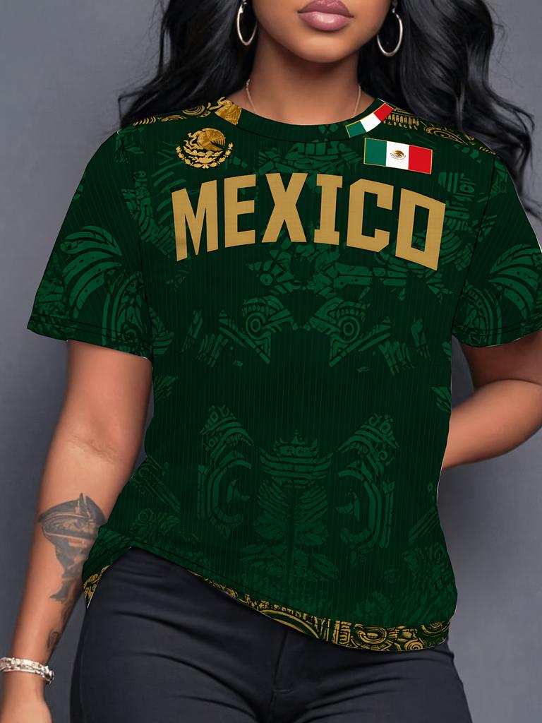Maglietta Grafica Estiva da Donna con Stampa Messicana Maglie Sportive Taglie Forti T-Shirt a V Manica Corta