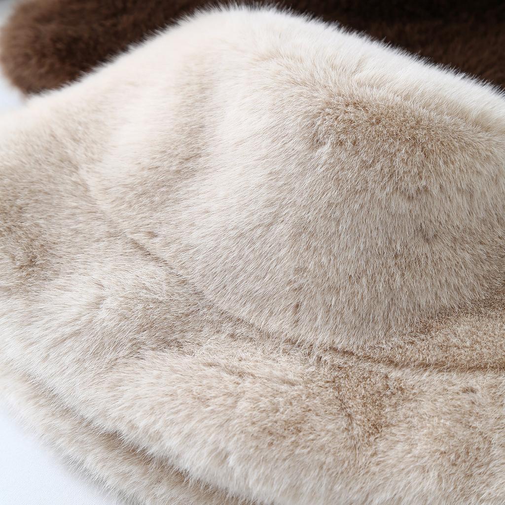 Winter Women'S Bucket Hat Plush Faux Fur Thickened Warm Fisherman Cap New