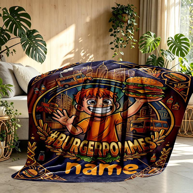 Custom Name Personalized Burgerpommes Print Blanket, Home Decor, Bedroom, Sofa, Camping, Couch, Gifts for Birthday ChristmasEnthusiasts