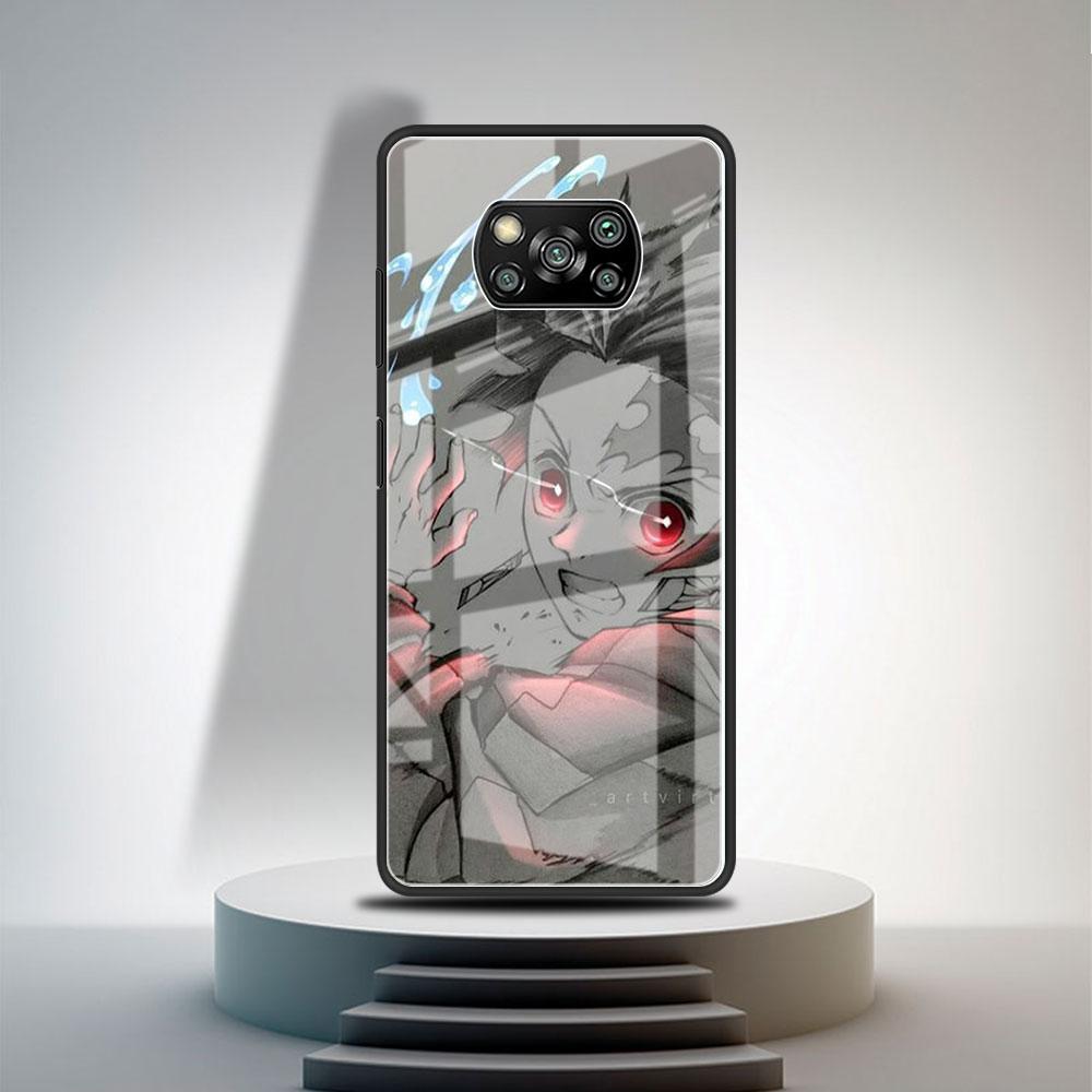 Glass Case For Xiaomi Poco X3 NFC 11 Lite 11T F3 M3 For Redmi Note 11 10 9 8 Pro 10S 9S 9A 9C Phone Cover Anime Demon Slayer
