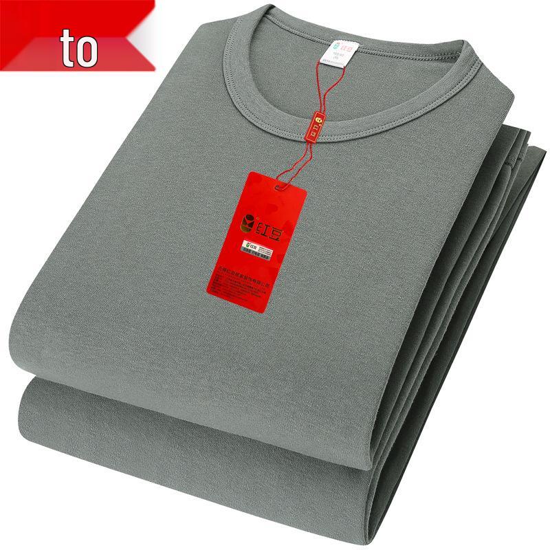 Conjunto de Ropa Interior Térmica para Hombre Color Frijol Rojo - Top de Cuello Semi Alto y Pantalones, Algodón, Ligero, Cuello Redondo