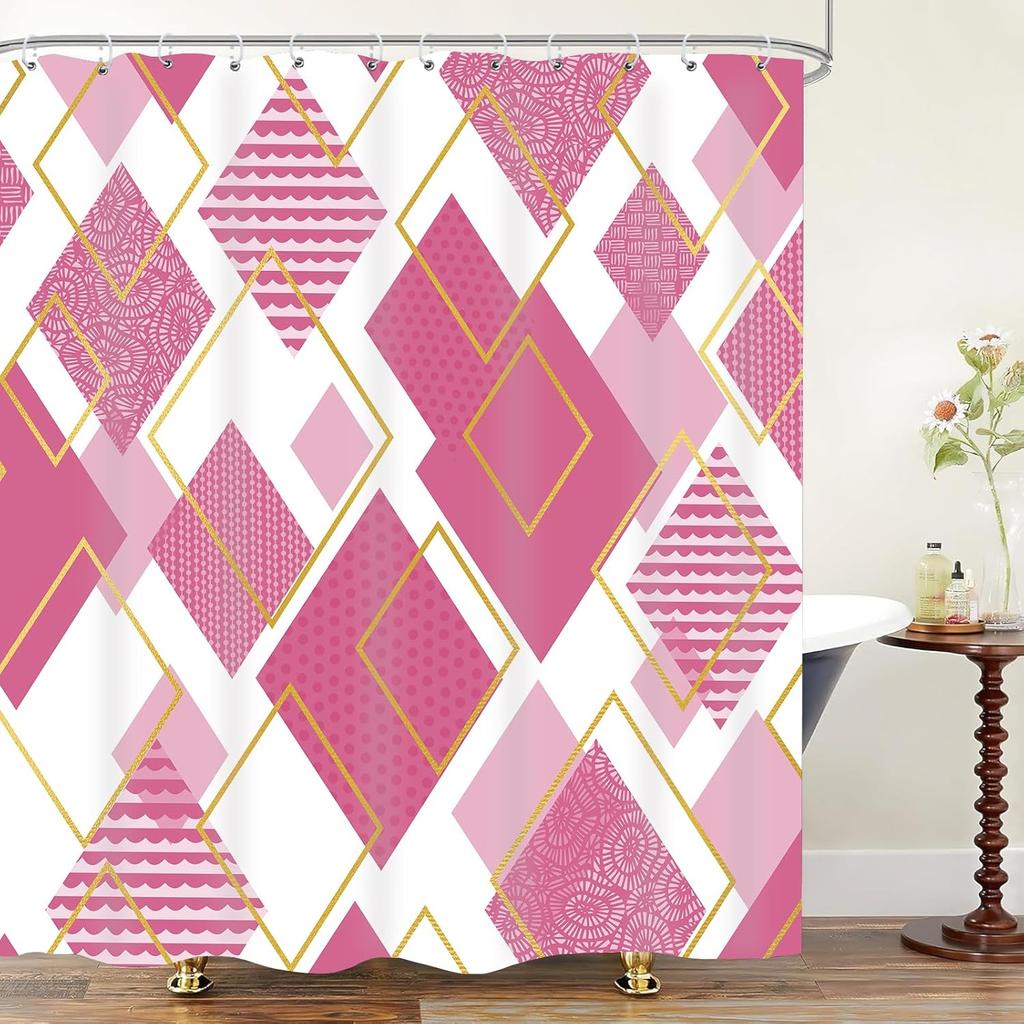 Boho Shower Curtain, Geometric Shower Curtains, Modern Minimalist Art Decor, Fabric Waterproof Bathroom Bath Curtain Set
