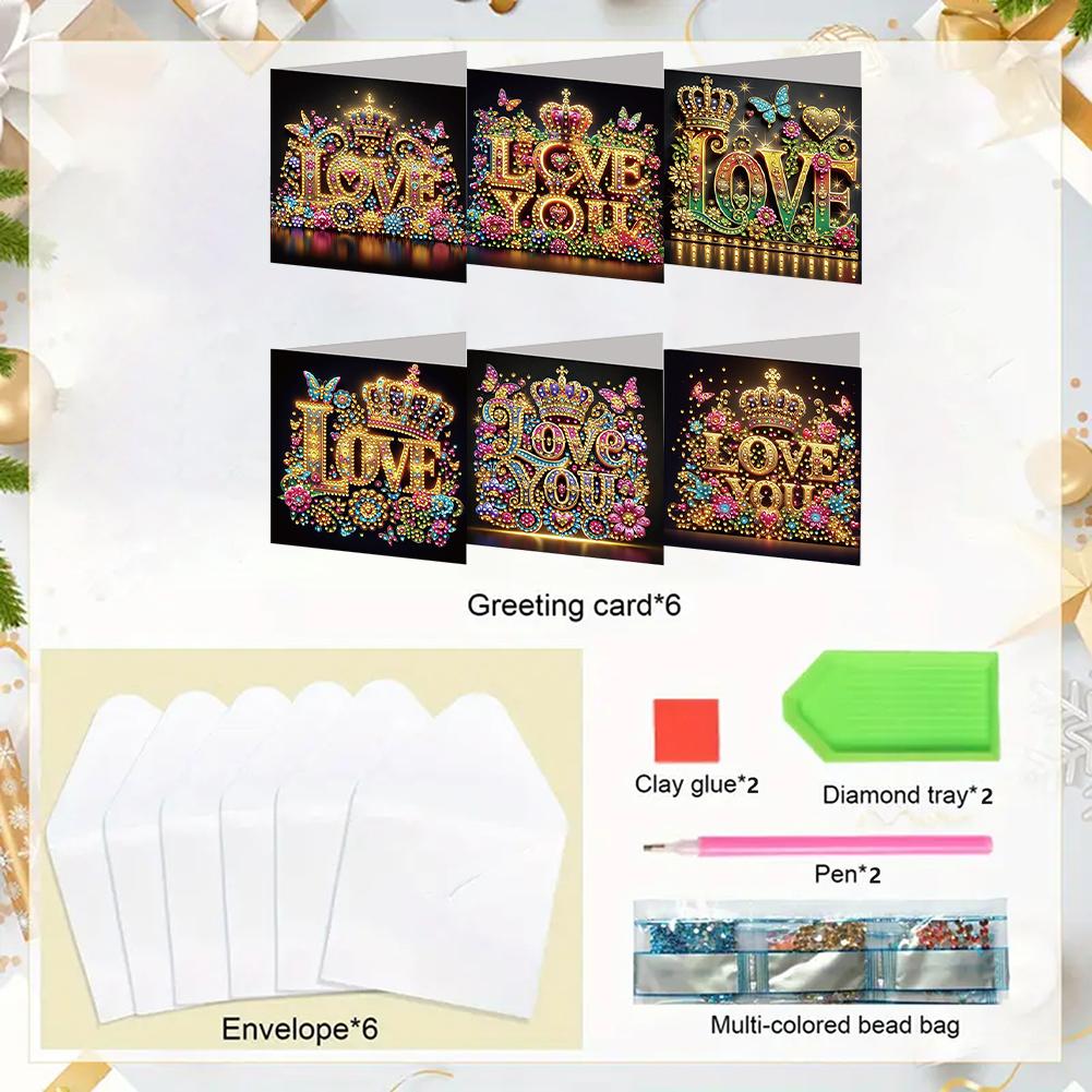 6PCS DIY Diamond Painting Greeting Card Set Xmas Pattern Rhinestone Diamond Art Mosaic Postcards Congratulations Cards & Gifts