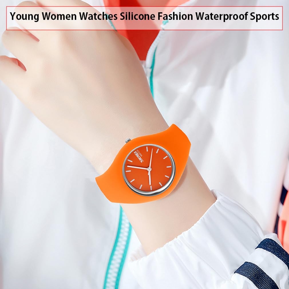 SKMEI Brand Gift for High School Orange Women's Watch, Stylish, Sporty, Silicone, Cute, Simple, Waterproof, Casual, Analog, Name, Students,