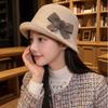 Ladies retro woolen woolen basin hat, bow hairball decorative curling top hat, autumn and winter warm bucket hat