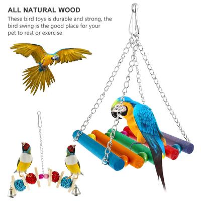 7Pcs Bird Parrot Toy Wood Colorful Bird Swing Toy Hanging Parrot Chewing Toy Parrot Playing Training Toy for Parakeets