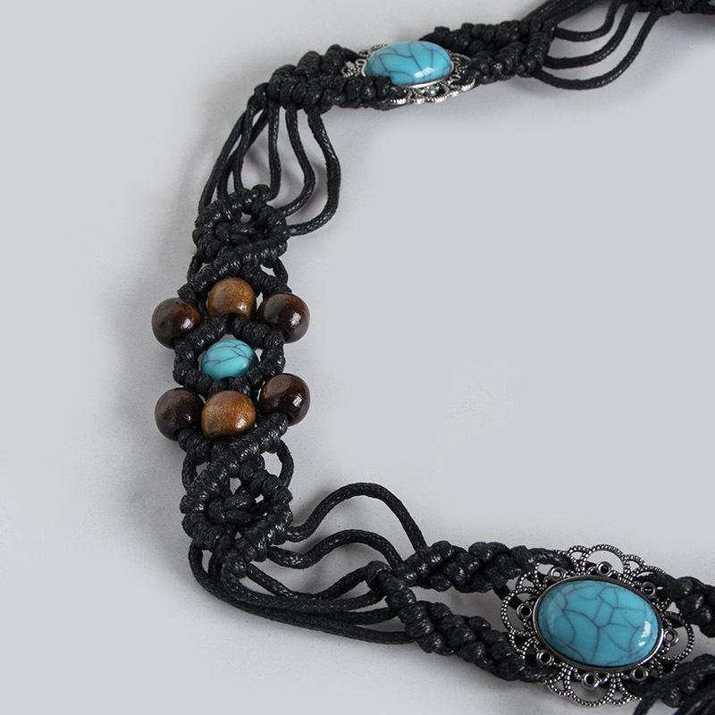 Spring and Summer Skirt with Boho Alloy Turquoise Resin Beads Weaving Knotted Ethnic Style Women's Waist Rope