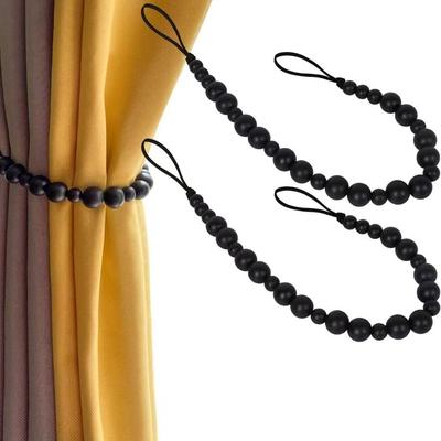 2Pcs Farmhouse Style Wood Beads Curtain Tie Handmade Minimalist Curtain Tie Rope Decorative Easy To Install Bead Curtain Buckles