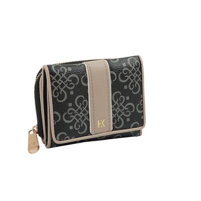 Hiroko Koshino Femme Wallet with Round Compact Black Women's Tri-fold Zipper, Monogram, Wallet,