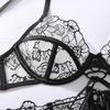 Women Sexy Lingerie Set Lace Embroidery Patchwork Lingerie Set Lace-Up Decor Body Shaping Lingerie