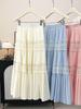 2026 Spring/Summer Mori-kei Style A-line Skirt: Hollow Lace Patchwork & Pleated Design for Women