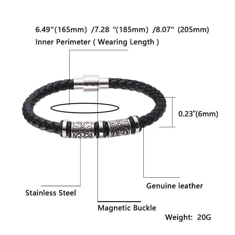 Trendy European-American Woven Leather & Stainless Steel Bracelet