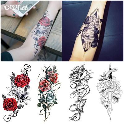 Rote Rose Blume Arm Halbarm Tattoo Aufkleber Eule Sanduhr Geometrie Wasser Transfer Set Aufkleber