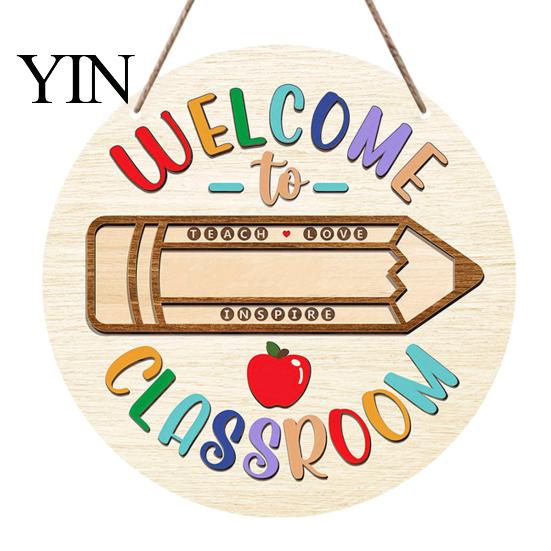 Panneau de bienvenue en bois pour la rentrée scolaire, pour la porte de la classe, Notre porte ronde avec cordelette de suspension, Panneau d'entrée, Décoration pour la maternelle