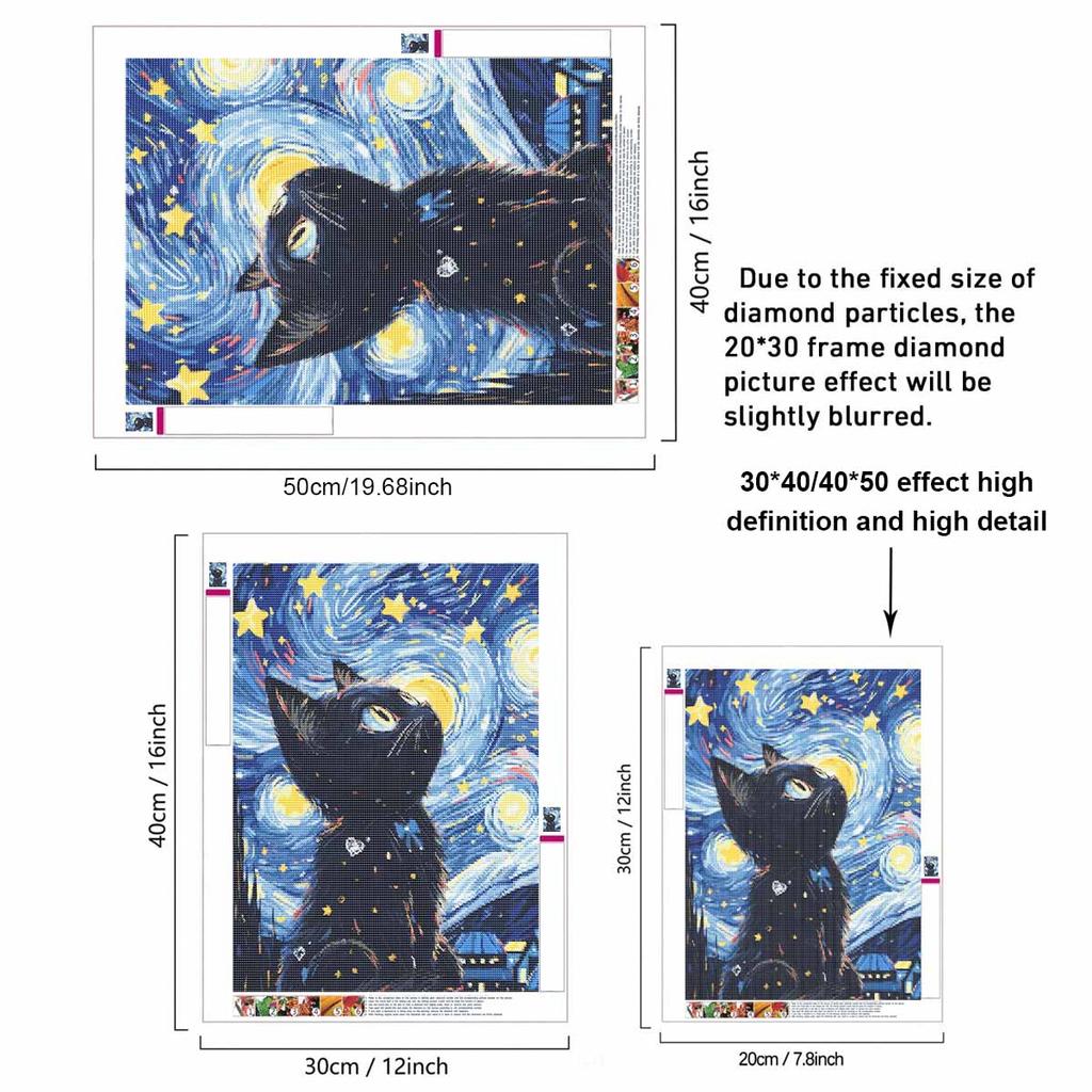 Black Cat Full Round Drill Diamond Painting Kit DIY Sparkle Art Canvas for Adults Relaxing Craft and Home Decoration Gift Idea Set