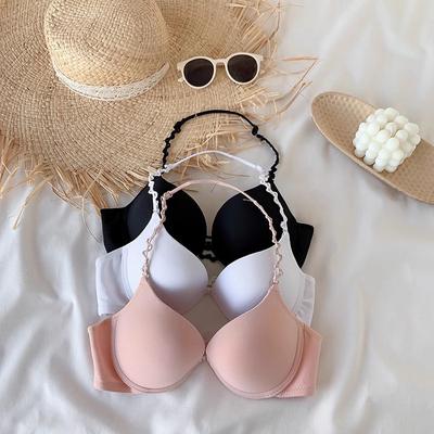 Teen Girl's Front Closure Backless Bra Thin Push Up Low Back Adjustable Style Sexy Halter Neck Small Cup Underwear