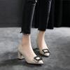 Fivela quadrada pontiaguda salto alto salto grosso sapatos de trabalho leves sapatos femininos elegantes e versáteis