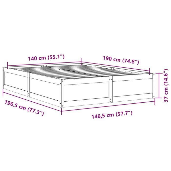 VidaXL Cadre de lit 140x190 cm bois de pin massif, meuble de chambre à coucher, sommier, lit en bois, lit, lit double, cadre 3282381
