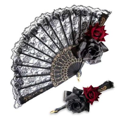 Vintage Veer Kant Vouwventilator Draagbaar Zomer Rozenbloem Kant Handventilator