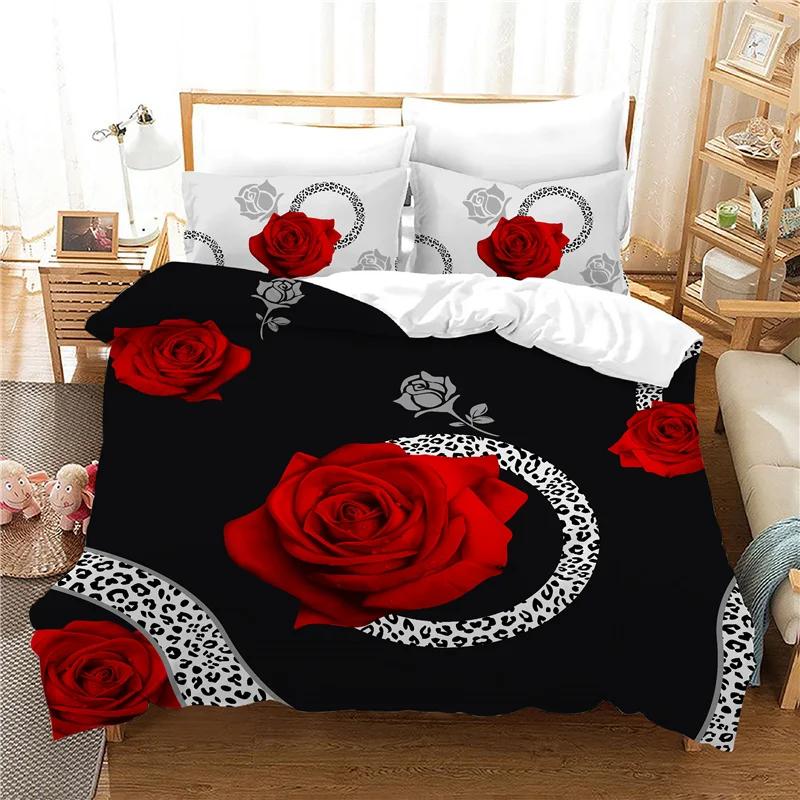 Comforter Love Bedding Set Leopard Rose Valentine'S Gift Soft Comfortable 100% Bedclothes Luxury New