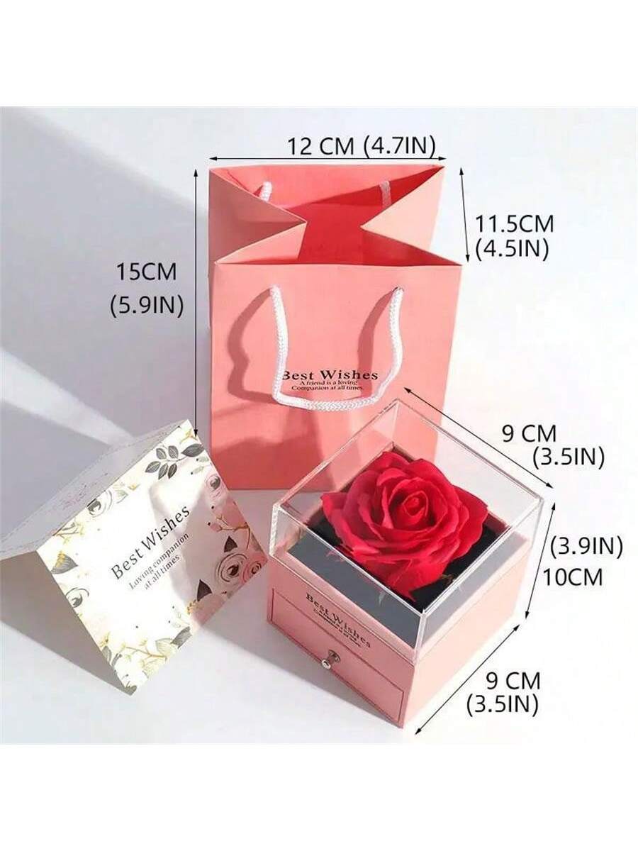 1PC Valentine s Day Rose Jewelry Decorative Box, Rose Gift Box with Necklace and Gift Bag, Valentine s Day Gift Packaging