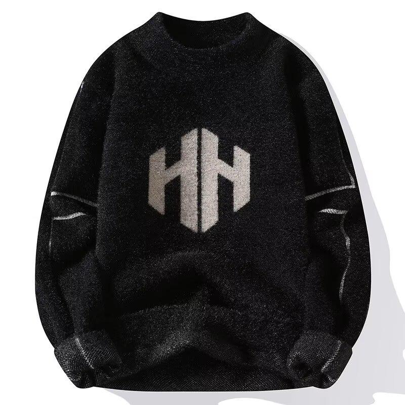 

Men s Mink Velvet Half-High Collar Sweater - Thickened Warm Wool Knitwear for Autumn and Winter XL чорний