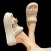 High-heeled Sandals Women's Summer Fashion Outer Wear Cute Flower Pearl Platform Two Wear Beach Non-slip Cool Slippers