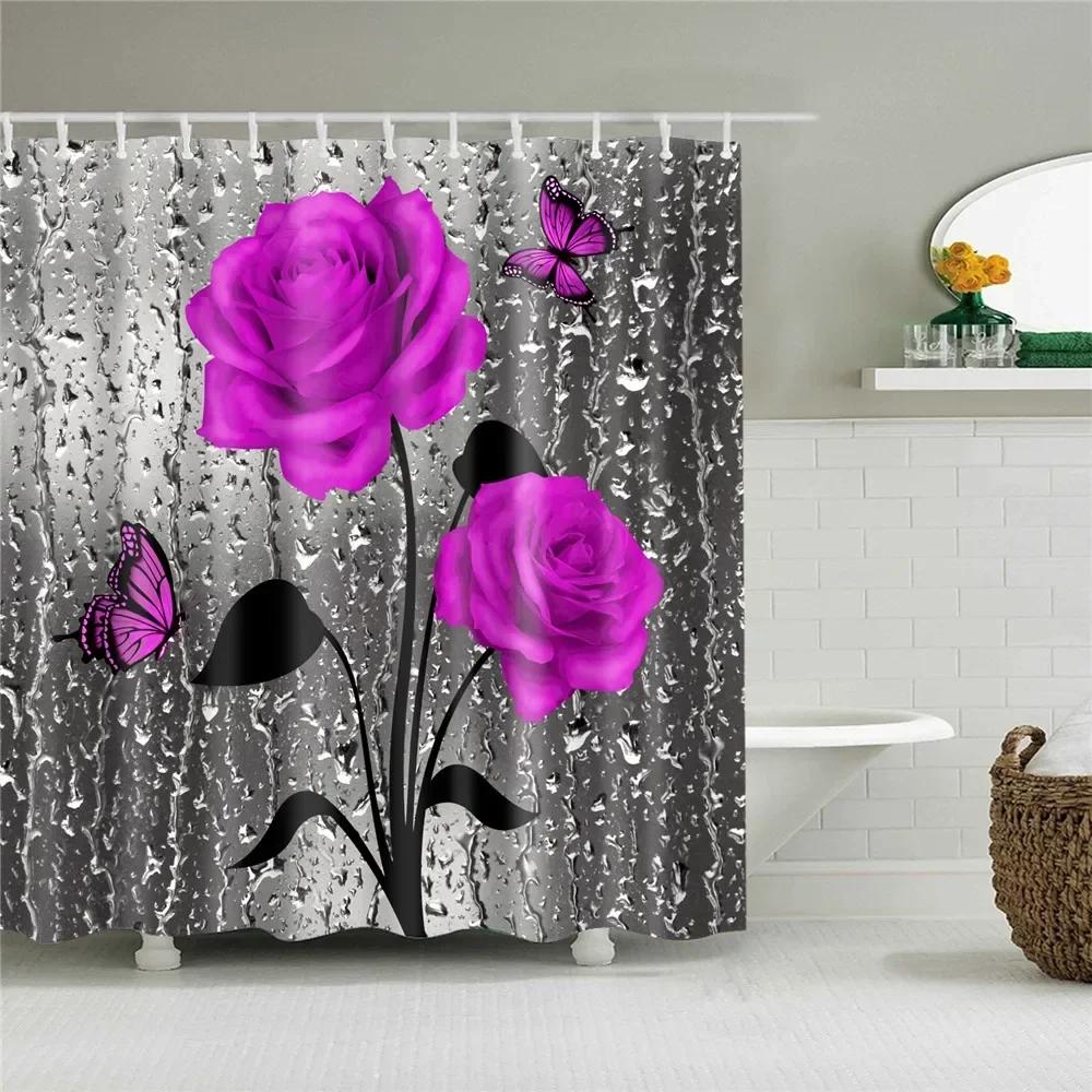 Pink Sunflower Shower Curtain Set Plant Bathroom Decor Home Bathroom Curtain Bathroom Curtain With Hook Cortina De La Ducha