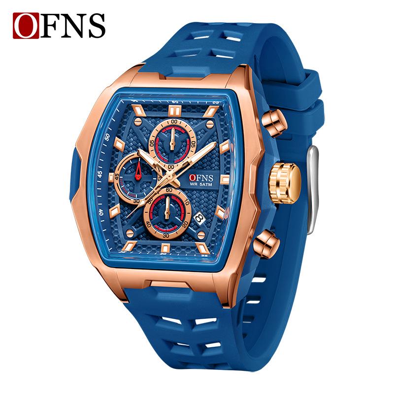 Oufannishi Youth Fashion Barrel Watch: Men's Trendy, Versatile Three-Dial, Six-Hand Quartz Timepiece