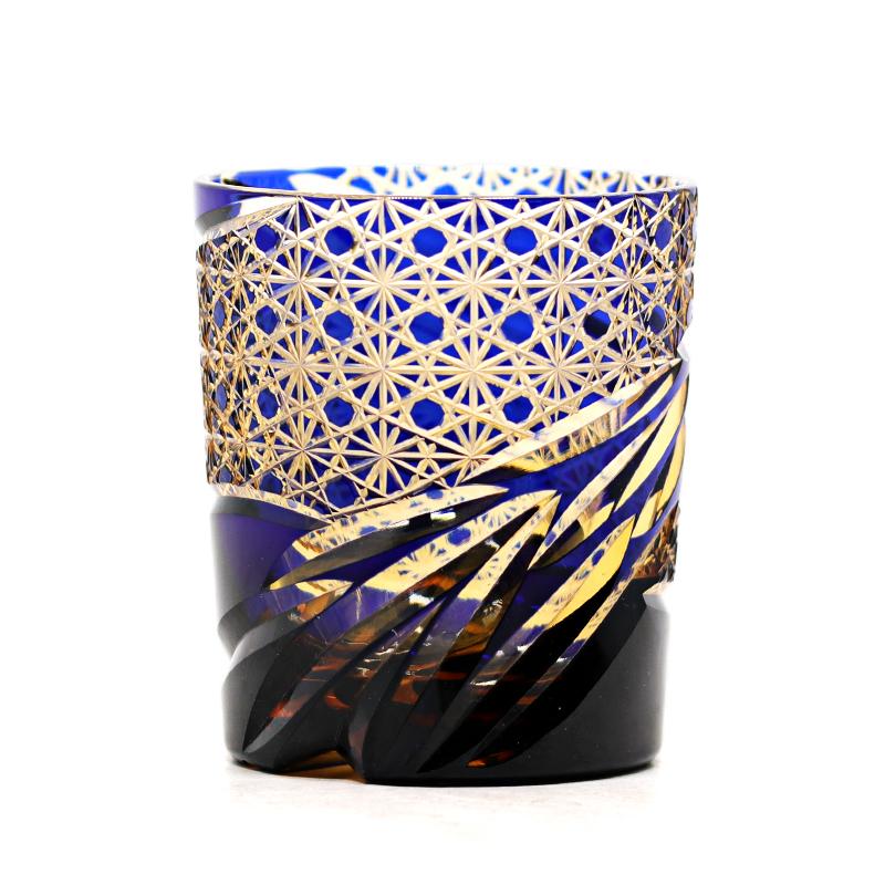 Handicraft Cut Amber Blue Colored Glass Whisky Glasses Tumbler Japanese Edo Kiriko Technique Glass Artwork Drinkware 260Ml