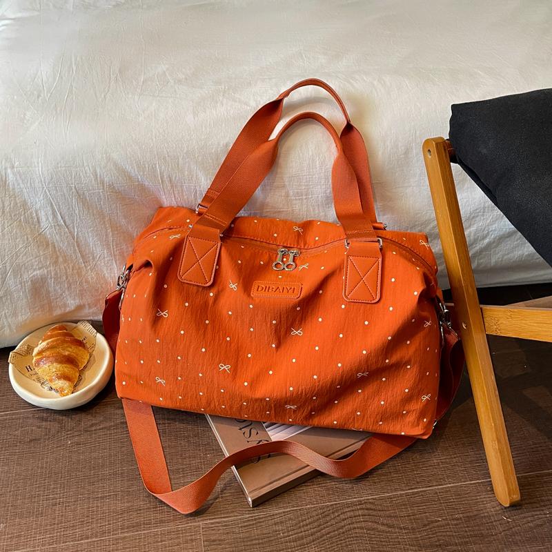 Polka Dot Bow Print Duffle Bag with Sturdy Top Handle Crossbody Strap Large Capacity Weekender Travel Tote