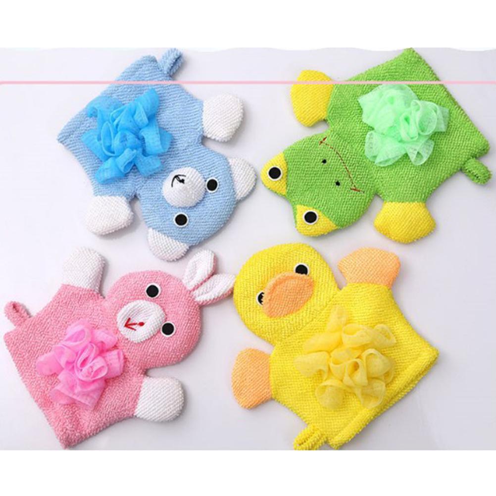 4 Pcs Baby Bath Gloves Cartoon Exfoliating Gloves Baby Kids Shower Gloves Scrubbing Gloves Bath