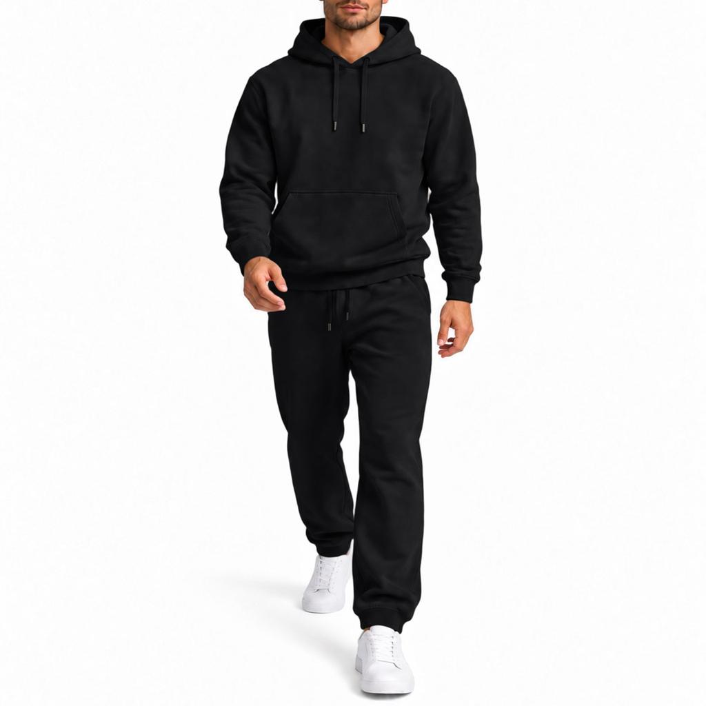 Men's Fall Winter Hooded Pullover Sweatshirt Set for Casual Wear