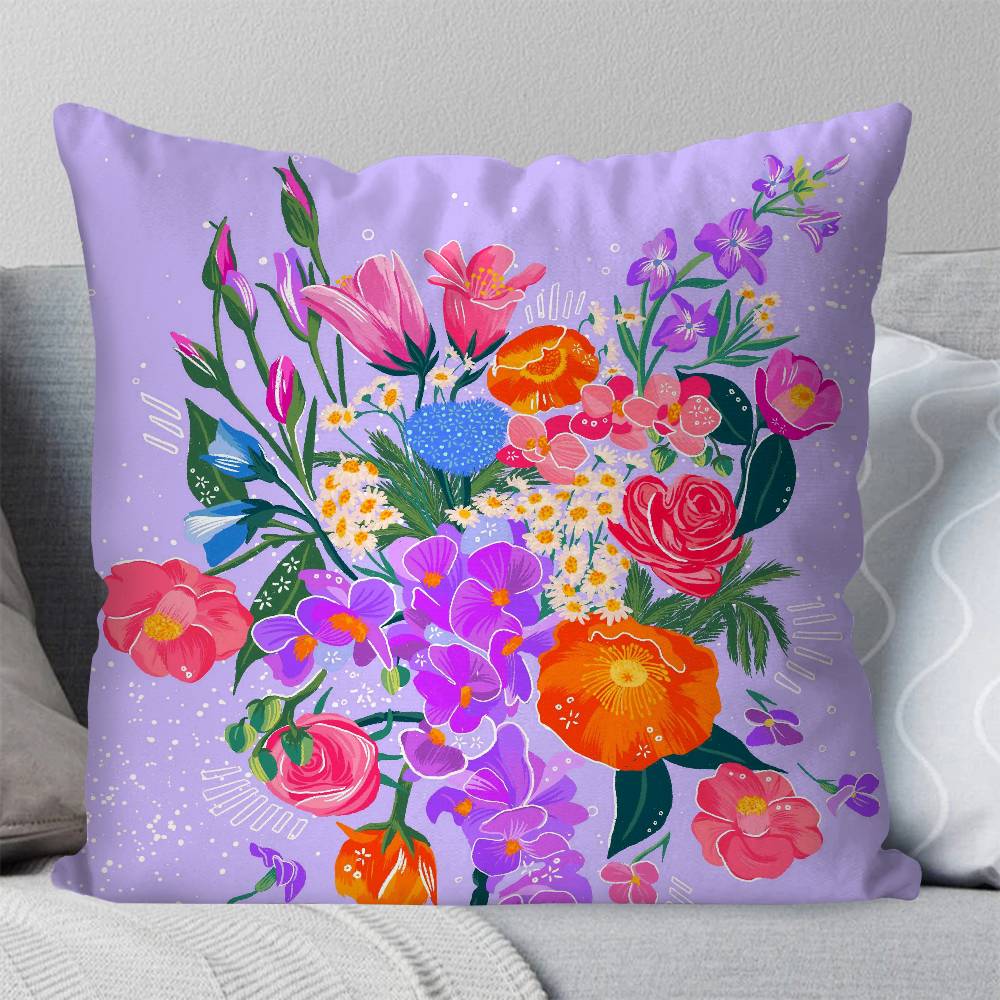 Flower Art Pillow Case Fashion Square Pillowcase Bedroom Sofa Room Ins Decoration Leisure