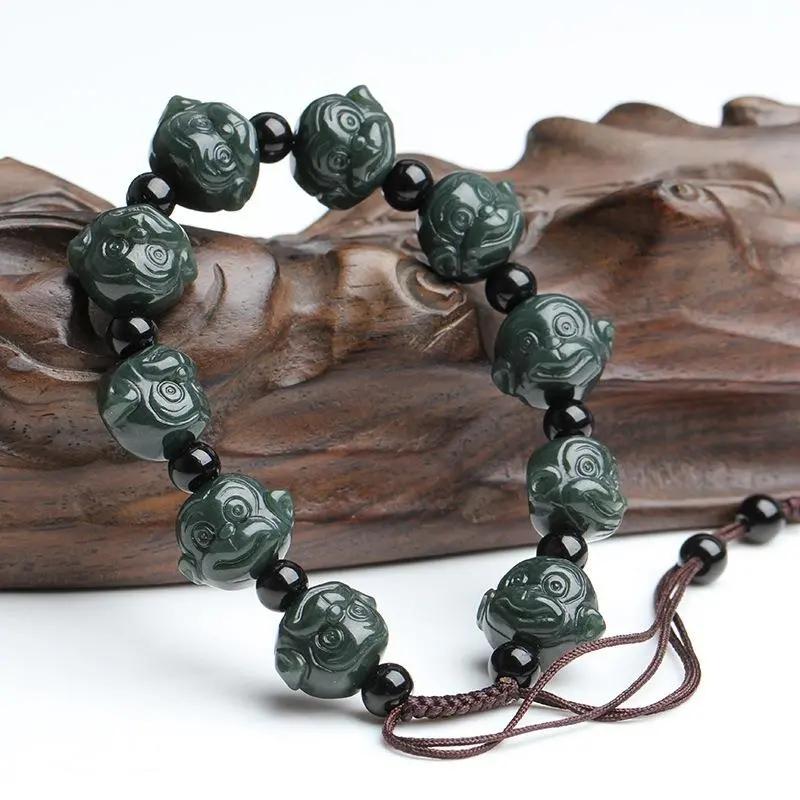 Men and Women Buddhist Beads Rosary Monkey Head Bracelet Jewelry Jade Bracelet