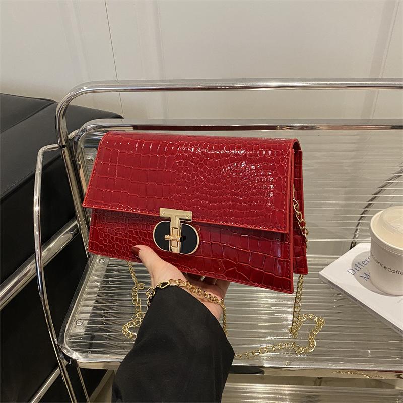 Stone Pattern Women's Bag European and American Retro Fashion Chain Crossbody Small Square Bag Solid Color High Texture Travel Foreign Style Shoulder