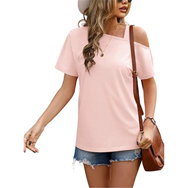 

Женский повседневный топ с открытыми плечами и нерегулярными короткими рукавами 2023 Small розовый