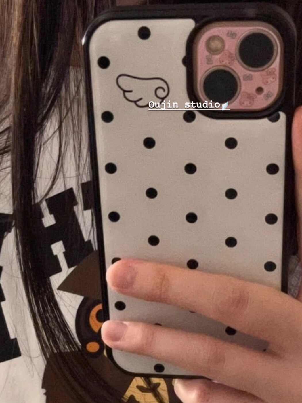

Minimalist Black White Polka Dot Angel Wing Phone Case For iPhone 17 AIR 16 15 14 13 12 11 Pro Max XR XSMAX 78 16 PLUS Y2K Cover iPhone 14