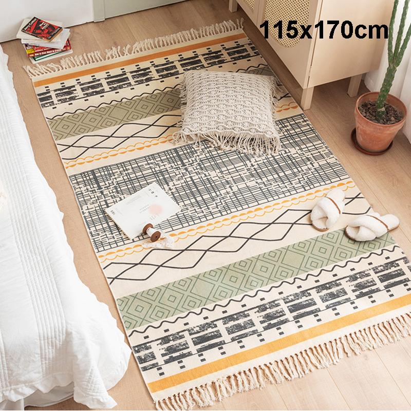 Cotton Linen Boho Rugs for Living Room Muslim Retro Ethnic Anti Slip Bedroom Area Rugs and Carpets Print Tatami Prayer Floor Mat