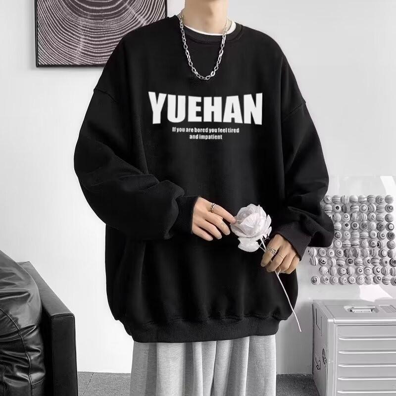 Men's Printed Hoodie Round Neck Hooded Sweatshirt Trendy Brand Casual Hoodies Loose Long Sleeved Pullover Base Shirt