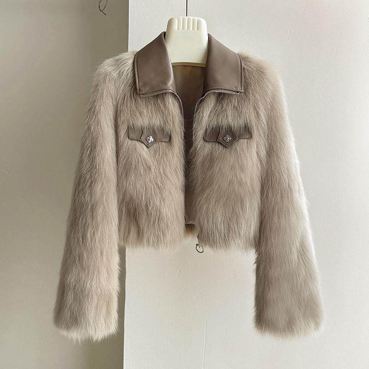 Spring and Autumn Korean Chic Polo Collar Loose Fur Coat Women Clothing Winter Coat Faux Fur Plush Short Jackets Women Tops