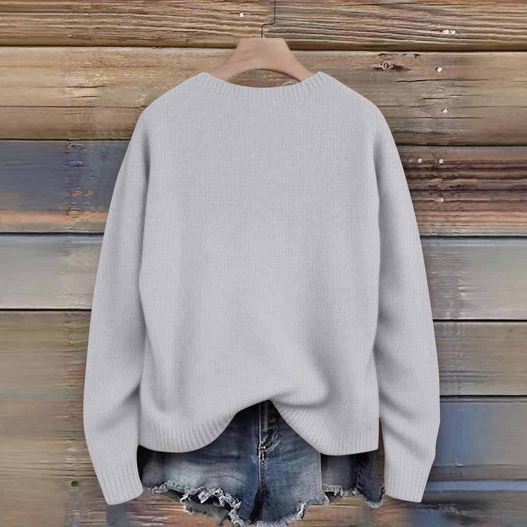 Women's Christmas Print Cardigan Long Sleeve Round Neck Knit Top
