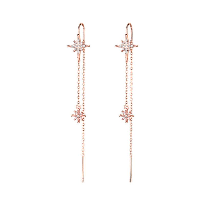 New 925 Silver Star Inlaid Zircon Earrings Ladies Temperament Long Tassel Earrings Simplicity Luxury Jewelry Silver Color Gifts