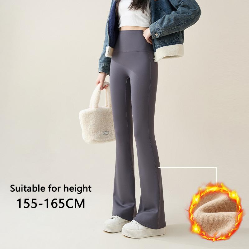 Autumn Winter Rabbit Fleece Sharkskin Micro Flared Pants Leggings Women Elastic High Waist Slim Warm Horseshoe Pants