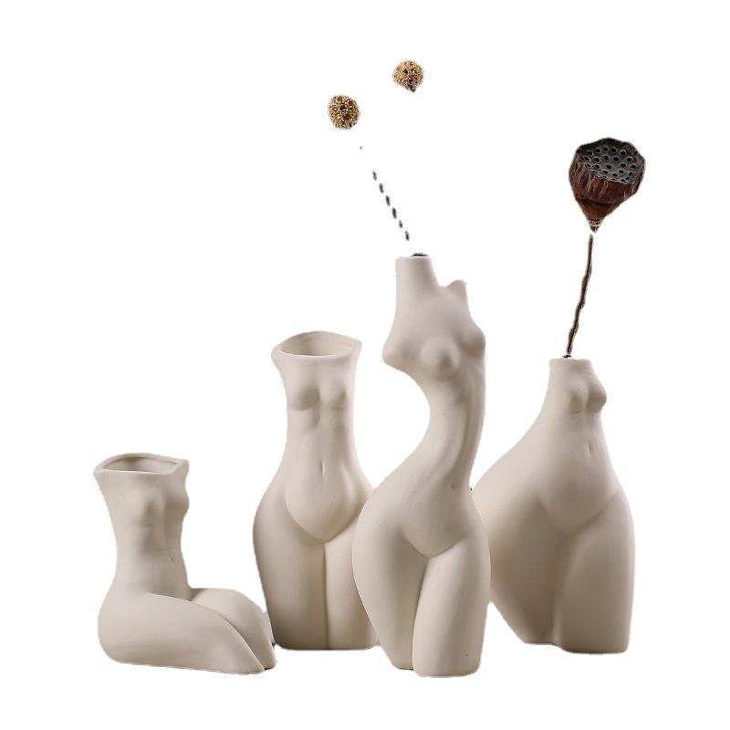 Nordic White Ceramic Human Body Art Vase - Decorative Sculpture for Home