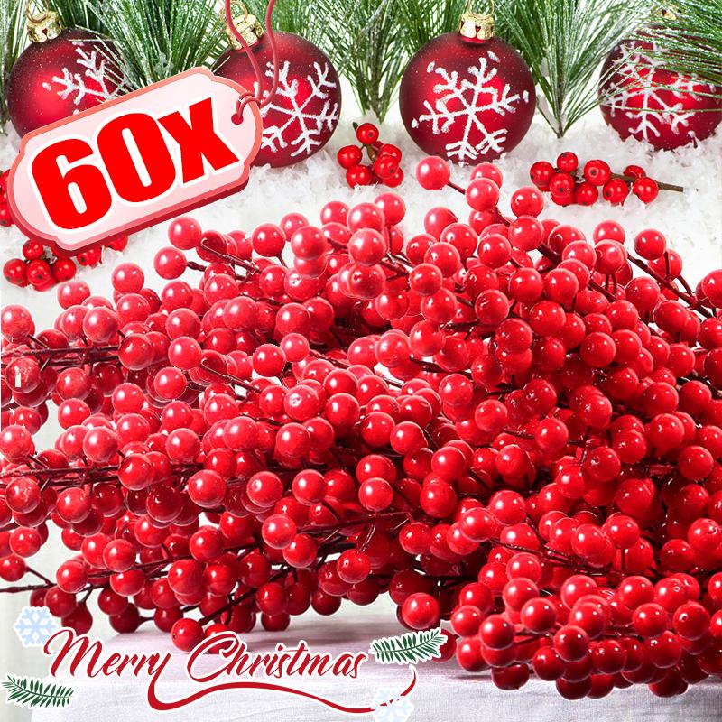 Simulation Christmas Berries Branches Artificial Plant Red Holly Berry Stem Ornaments Xmas Tree DIY Wreath Flowers Party Decor