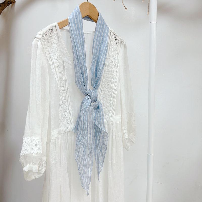 Thin Linen Scarf Slender And Narrow Long Breathable Neck Protection Silk Scarf Women'S Versatile Extended Shawl
