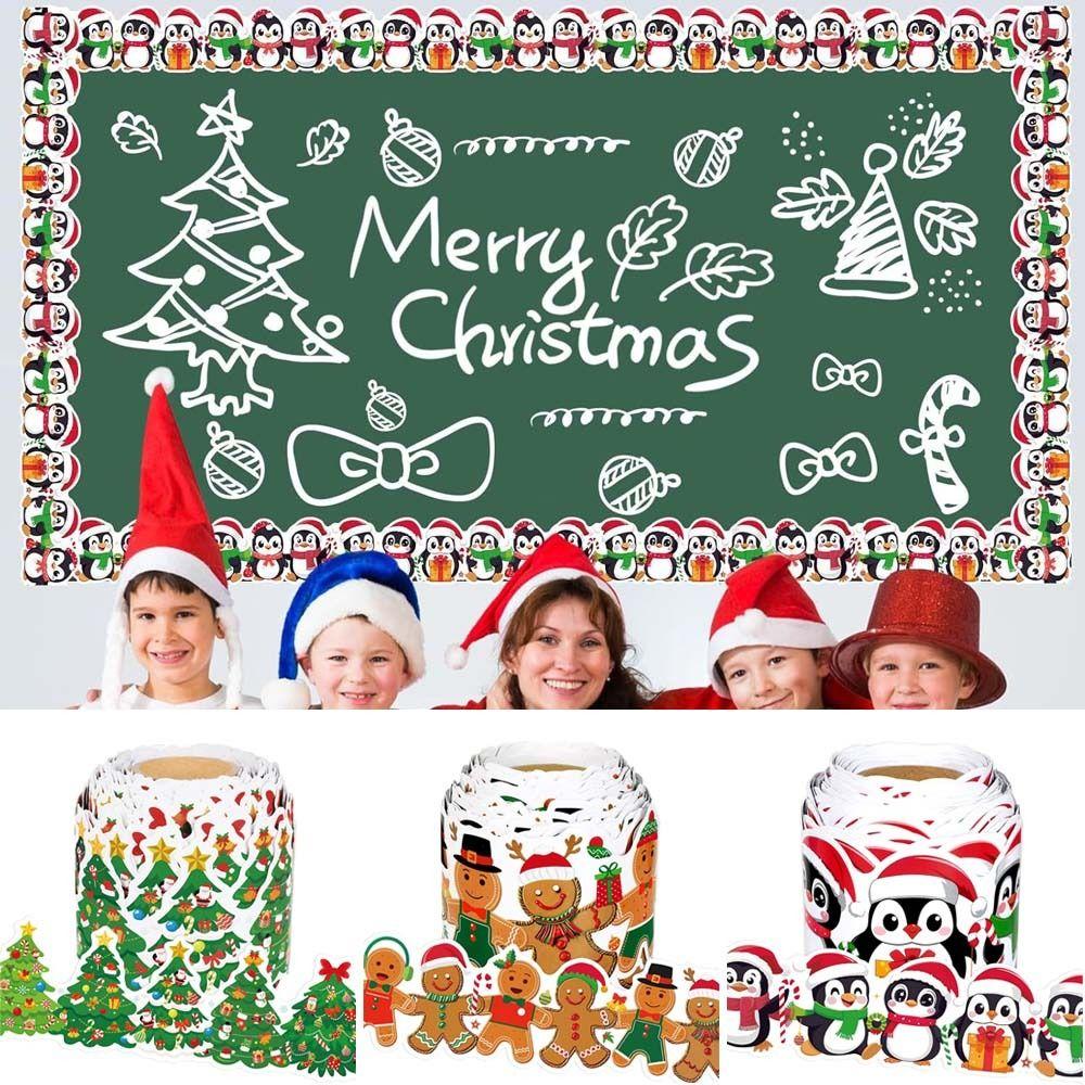 Self-Adhesive Border Decorative Sticker Christmas Tree Penguin Poster Border Stickers DIY Paper Black Board Decorative Stickers